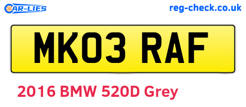 MK03RAF are the vehicle registration plates.