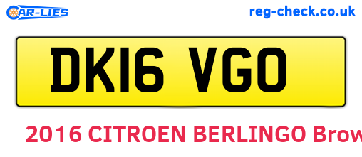 DK16VGO are the vehicle registration plates.