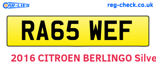 RA65WEF are the vehicle registration plates.