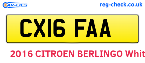 CX16FAA are the vehicle registration plates.