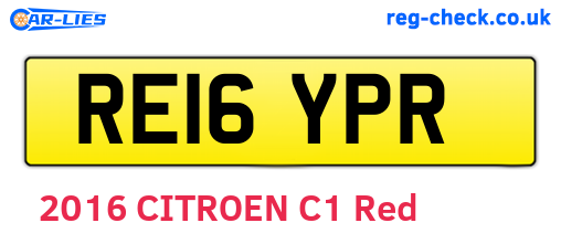 RE16YPR are the vehicle registration plates.