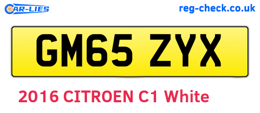 GM65ZYX are the vehicle registration plates.
