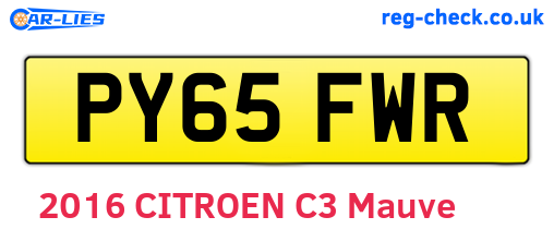 PY65FWR are the vehicle registration plates.