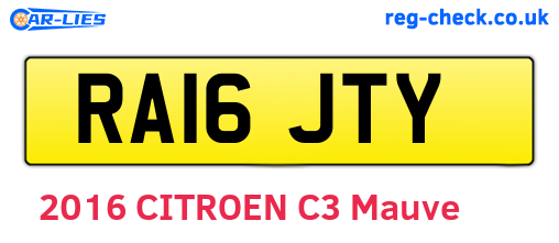 RA16JTY are the vehicle registration plates.