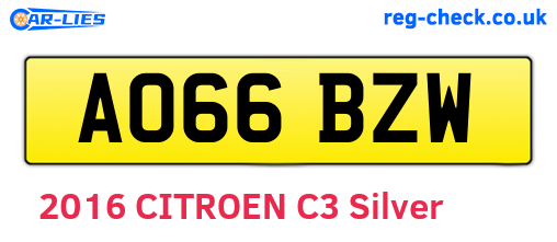 AO66BZW are the vehicle registration plates.