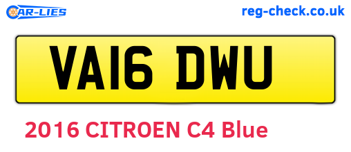 VA16DWU are the vehicle registration plates.