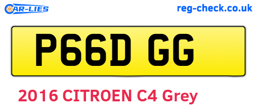 P66DGG are the vehicle registration plates.