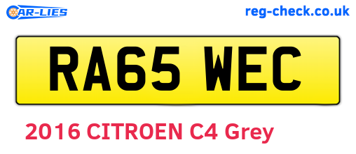 RA65WEC are the vehicle registration plates.