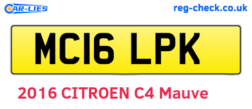 MC16LPK are the vehicle registration plates.