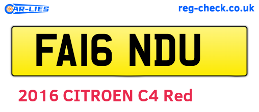 FA16NDU are the vehicle registration plates.