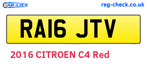 RA16JTV are the vehicle registration plates.