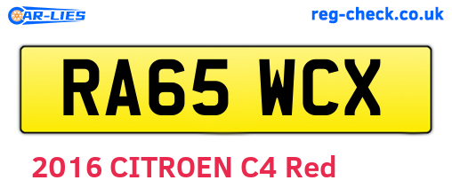 RA65WCX are the vehicle registration plates.