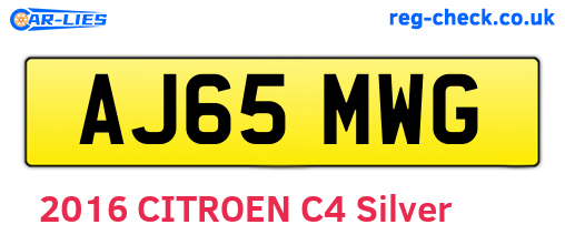 AJ65MWG are the vehicle registration plates.