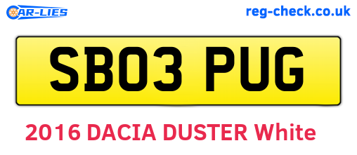 SB03PUG are the vehicle registration plates.