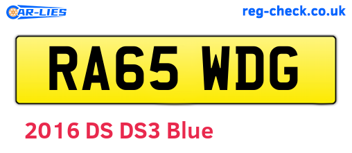 RA65WDG are the vehicle registration plates.
