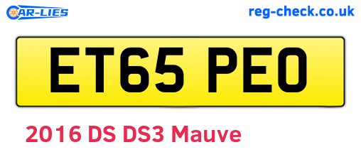 ET65PEO are the vehicle registration plates.
