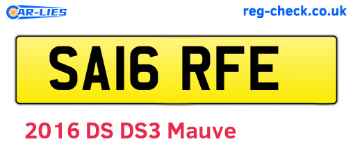 SA16RFE are the vehicle registration plates.