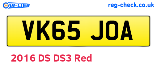 VK65JOA are the vehicle registration plates.