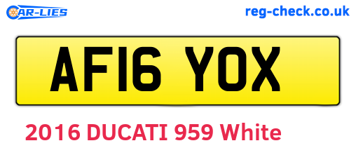 AF16YOX are the vehicle registration plates.