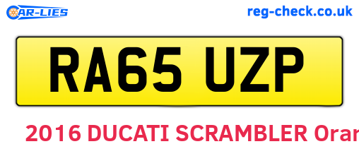 RA65UZP are the vehicle registration plates.