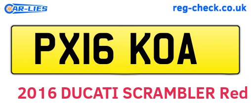 PX16KOA are the vehicle registration plates.