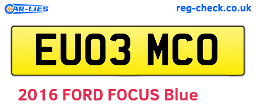 EU03MCO are the vehicle registration plates.