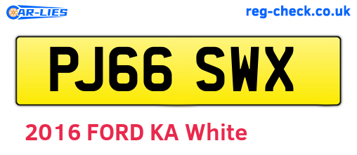 PJ66SWX are the vehicle registration plates.