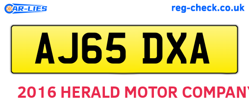 AJ65DXA are the vehicle registration plates.