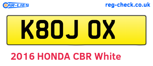 K80JOX are the vehicle registration plates.