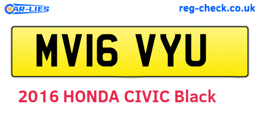 MV16VYU are the vehicle registration plates.