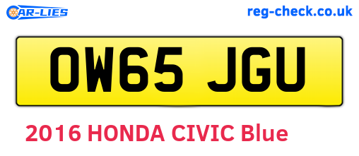 OW65JGU are the vehicle registration plates.