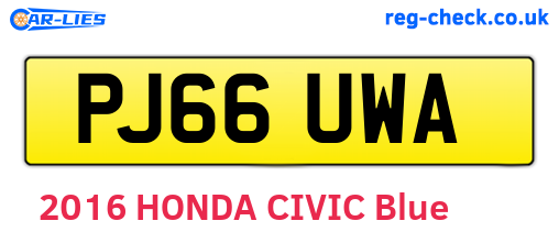 PJ66UWA are the vehicle registration plates.