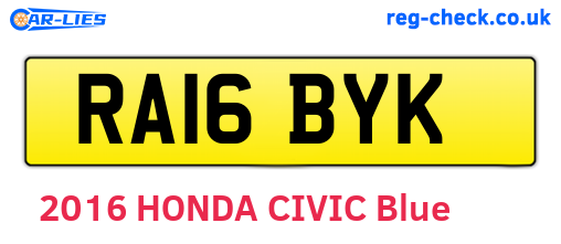 RA16BYK are the vehicle registration plates.