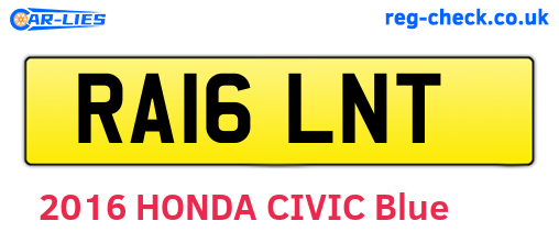 RA16LNT are the vehicle registration plates.