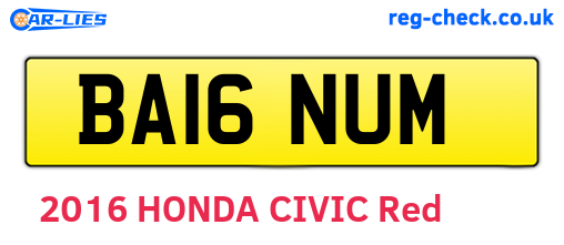 BA16NUM are the vehicle registration plates.