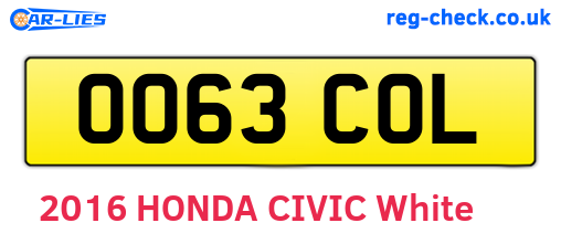 OO63COL are the vehicle registration plates.