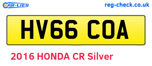 HV66COA are the vehicle registration plates.