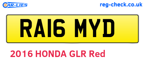 RA16MYD are the vehicle registration plates.