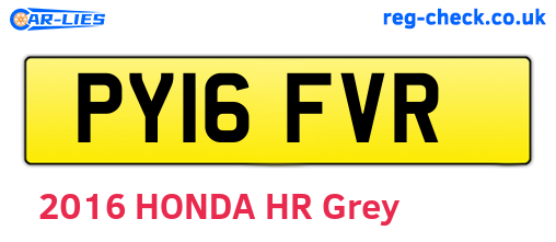 PY16FVR are the vehicle registration plates.
