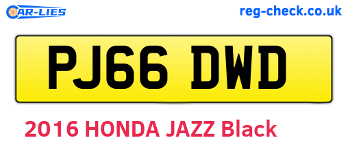 PJ66DWD are the vehicle registration plates.