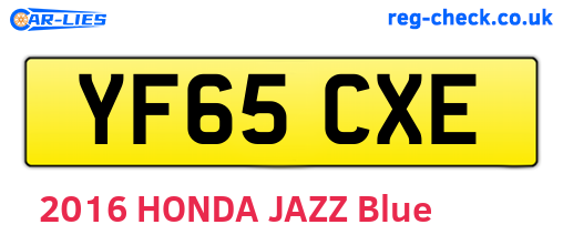 YF65CXE are the vehicle registration plates.