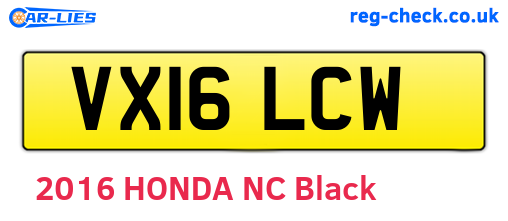 VX16LCW are the vehicle registration plates.