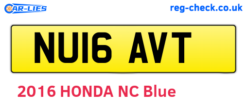NU16AVT are the vehicle registration plates.