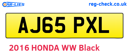 AJ65PXL are the vehicle registration plates.