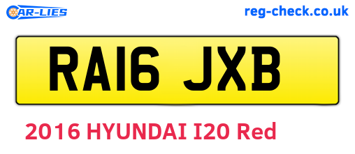 RA16JXB are the vehicle registration plates.