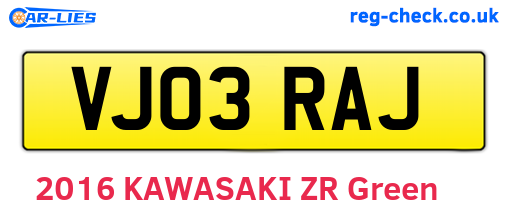 VJ03RAJ are the vehicle registration plates.