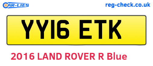 YY16ETK are the vehicle registration plates.