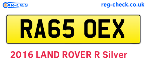 RA65OEX are the vehicle registration plates.