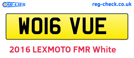 WO16VUE are the vehicle registration plates.