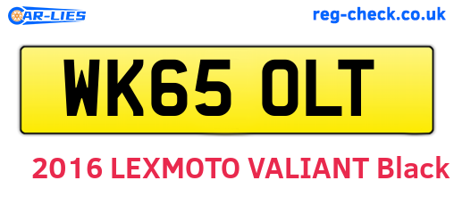 WK65OLT are the vehicle registration plates.
